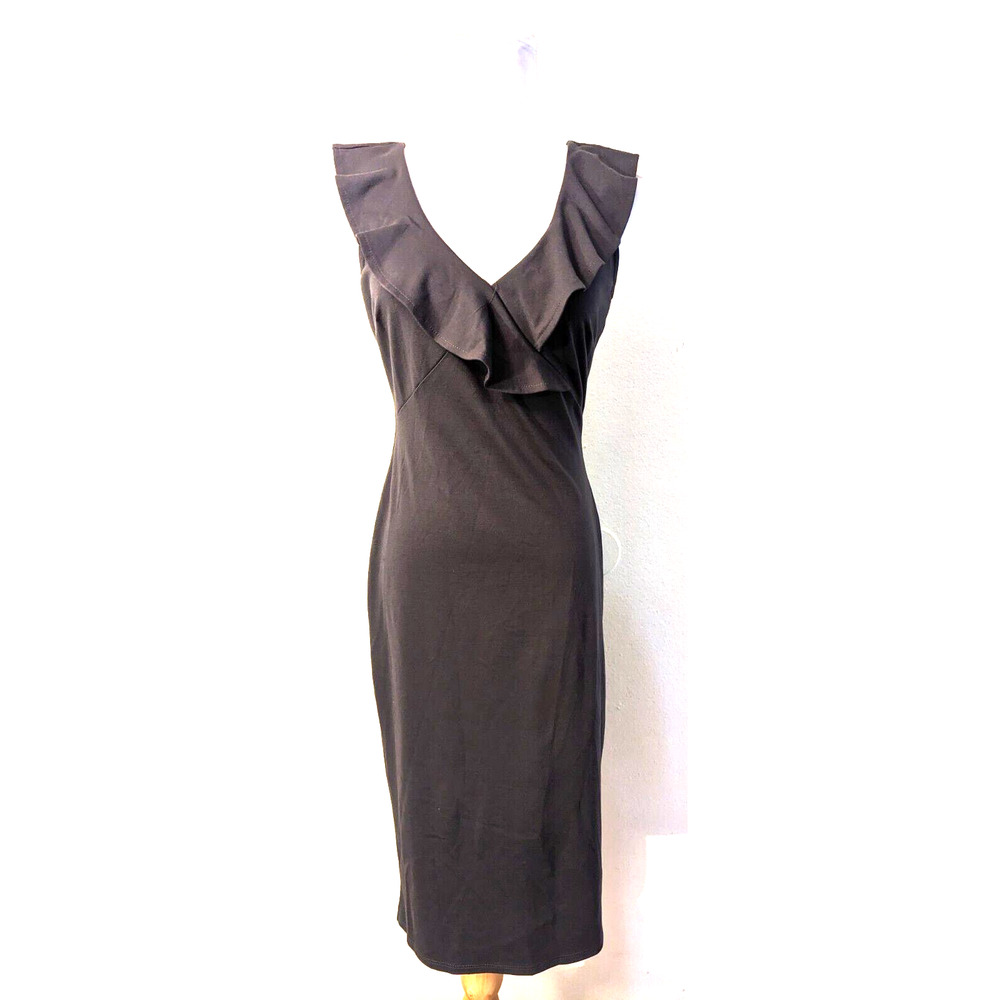 New Superfoxx sz S Bodycon Dress gray sleeveless tank ruffled stretchy H4
